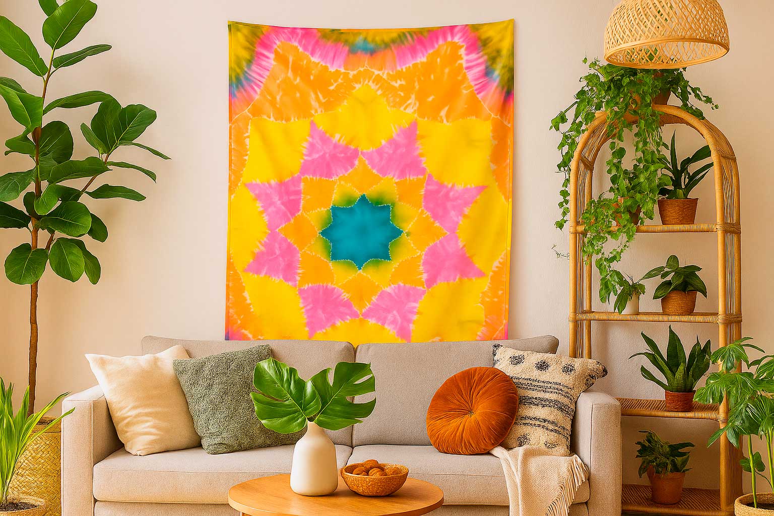 Além da Praia: A Canga Tie-Dye Como Peça de Decoração para o Verão